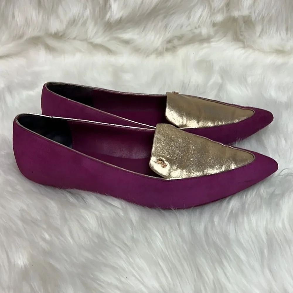 Ted Baker London‎ Suede Flats Fuchsia Gold Size 8.5 Bin 17